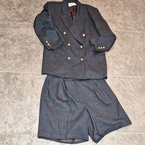 Gray Double-Breasted Blazer and Shorts Set